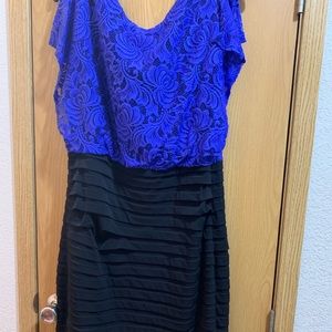 Blue lace top and black dress 16